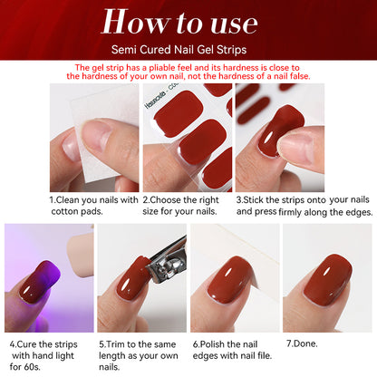 Gel Nail Polish Strips Red Series - 16 Semi-Cured Glitter Wraps