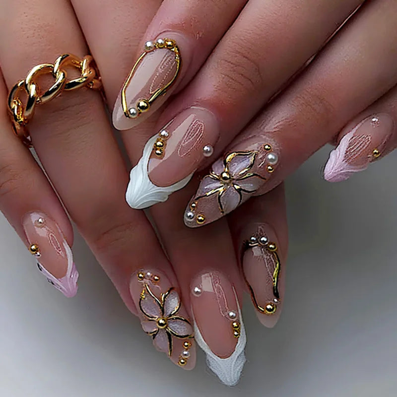 Black Y2K Long False Nails - 24Pcs Almond Cat's Eye Design