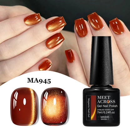 MEET ACROSS Guava & Grape Color Cat Magnetic Gel Green Glass Bead Cat Eye Gel Soak Off UV Gel Nail Art Varnish Salon Home DIY