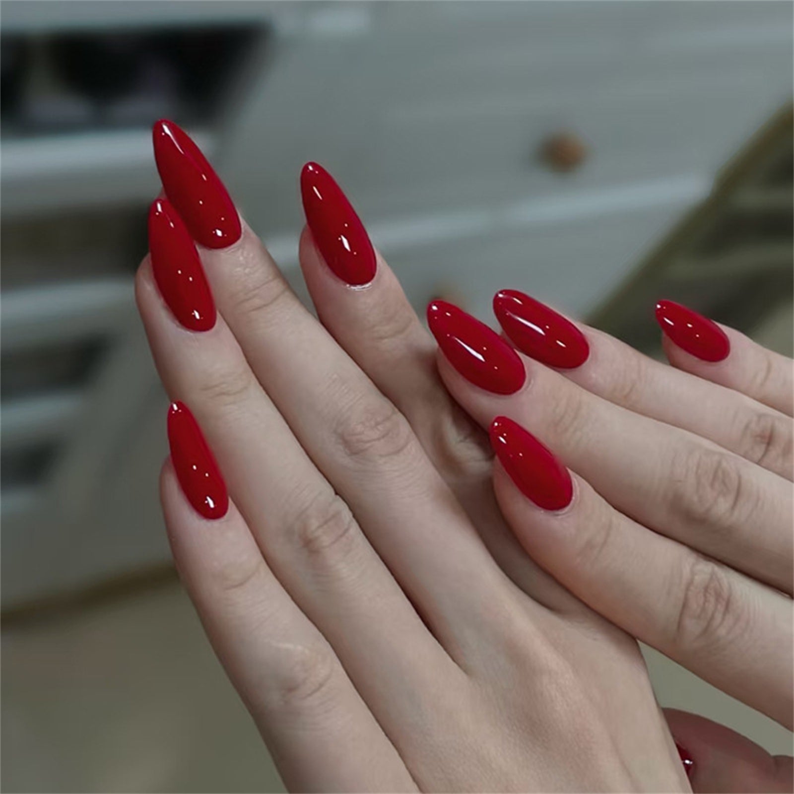 Red Black Gradient Coffin Press-On Nails - 24Pcs