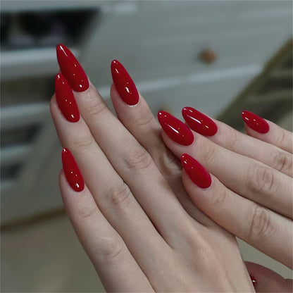 Red Black Gradient Coffin Press-On Nails - 24Pcs