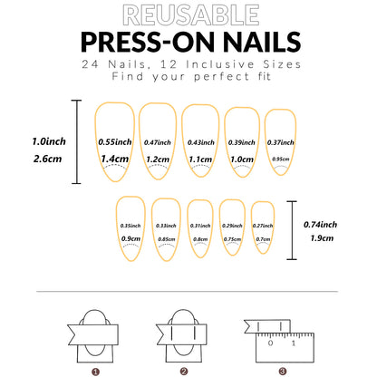 Red Almond Fake Nails - 24PCS Elegant Full Coverage