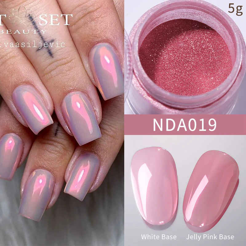 Dip Powder Nails: Bright White Pearl Nail Powder - Mirror Aurora Effect