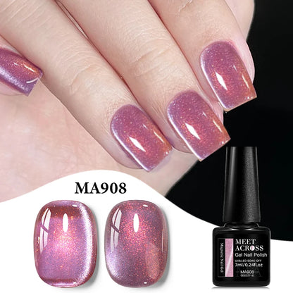 MEET ACROSS Guava & Grape Color Cat Magnetic Gel Green Glass Bead Cat Eye Gel Soak Off UV Gel Nail Art Varnish Salon Home DIY