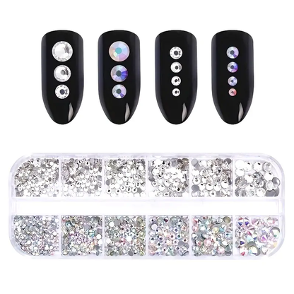 3D Nail Rhinestones Kit: AB & Clear Crystal Gems