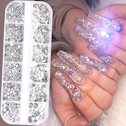 3D Nail Rhinestones Kit: AB & Clear Crystal Gems