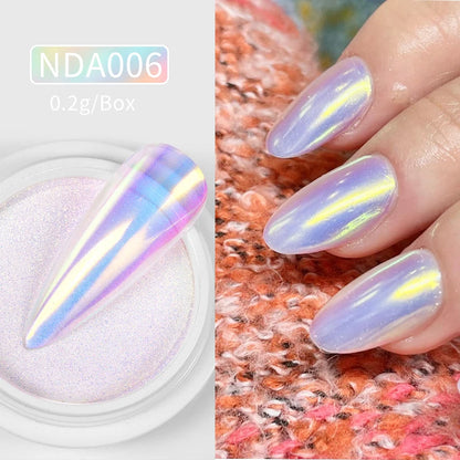 Dip Powder Nails: Bright White Pearl Nail Powder - Mirror Aurora Effect