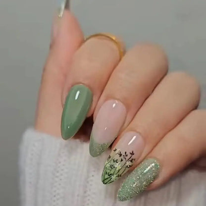 Long Almond False Nails - Cat's Eye Cherry French Tips