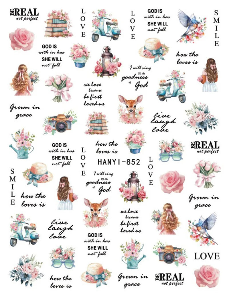 3D Nail Art Decals: Vintage Roses & Butterflies Stickers