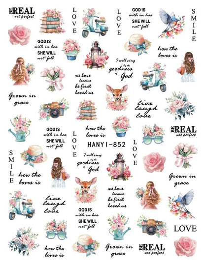 3D Nail Art Decals: Vintage Roses & Butterflies Stickers