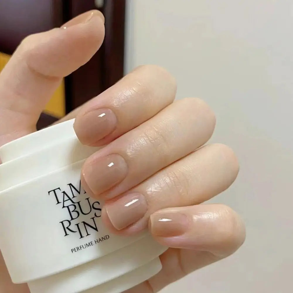24pcs Short Round French False Nails with Jelly Stickers