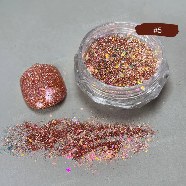 Glittering Nails: Laser Nail Glitter Holographic Powder - Aurora Mirror Dust