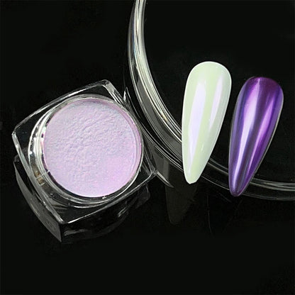 Dip Powder Nails: Bright White Pearl Nail Powder - Mirror Aurora Effect