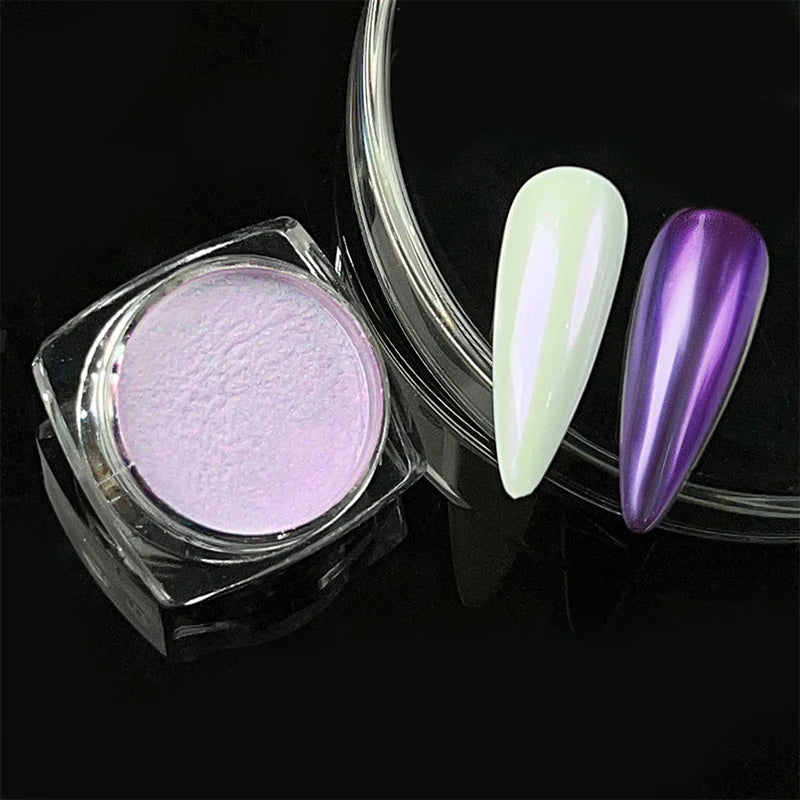 Dip Powder Nails: Bright White Pearl Nail Powder - Mirror Aurora Effect