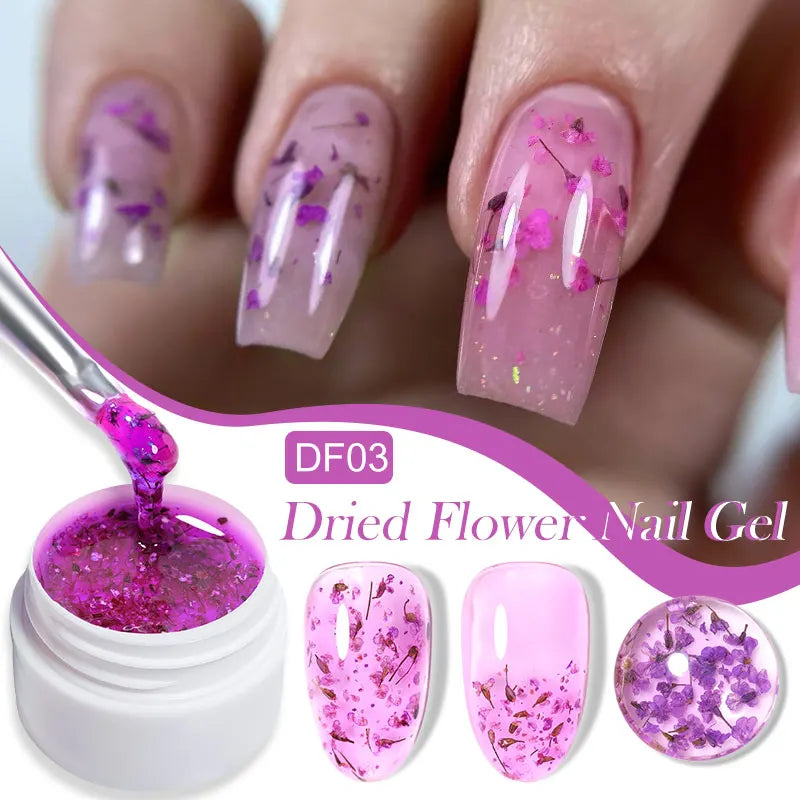 LILYCUTE 8ml Pink Natural Dried Flower Gel Nail Polish Summer Colorful Fairy Series Manicure Painting Soak Off Nail Art UV Gel