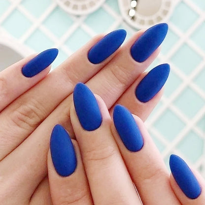 Press On Nails: Almond Black Matte Press-On Nails - 24Pcs DIY Manicure Set