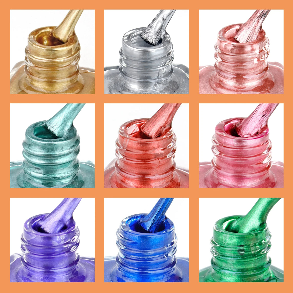 TWOING 8ml 9 Colors Metallic Mirror Nail Polish Set, Quick-Dry Chrome Nail Polish, Long-Lasting High Shine for DIY Manicure