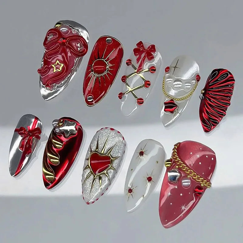 Black Y2K Long False Nails - 24Pcs Almond Cat's Eye Design