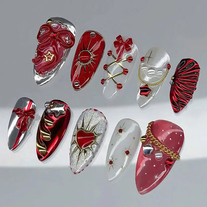 Black Y2K Long False Nails - 24Pcs Almond Cat's Eye Design