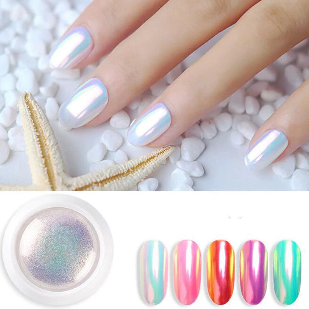 Glittering Nails: Laser Nail Glitter Holographic Powder - Aurora Mirror Dust