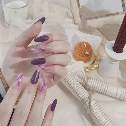 24pcs French Lemon Full Cover Artificial Fake Nails Art Seamless Removable Coffin False Nails With Glue Girls Press On Nail Tips