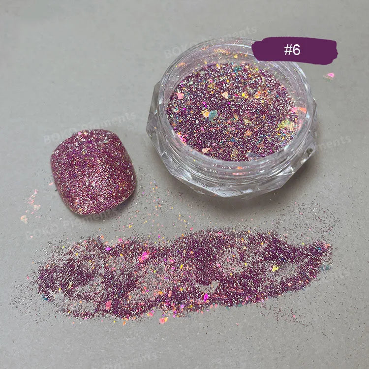 Glittering Nails: Laser Nail Glitter Holographic Powder - Aurora Mirror Dust