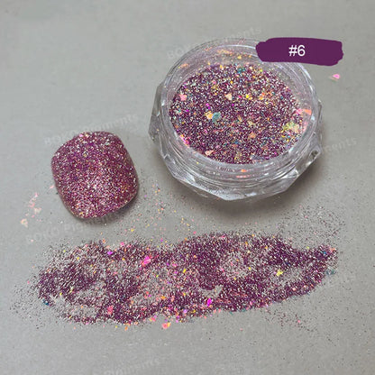 Glittering Nails: Laser Nail Glitter Holographic Powder - Aurora Mirror Dust