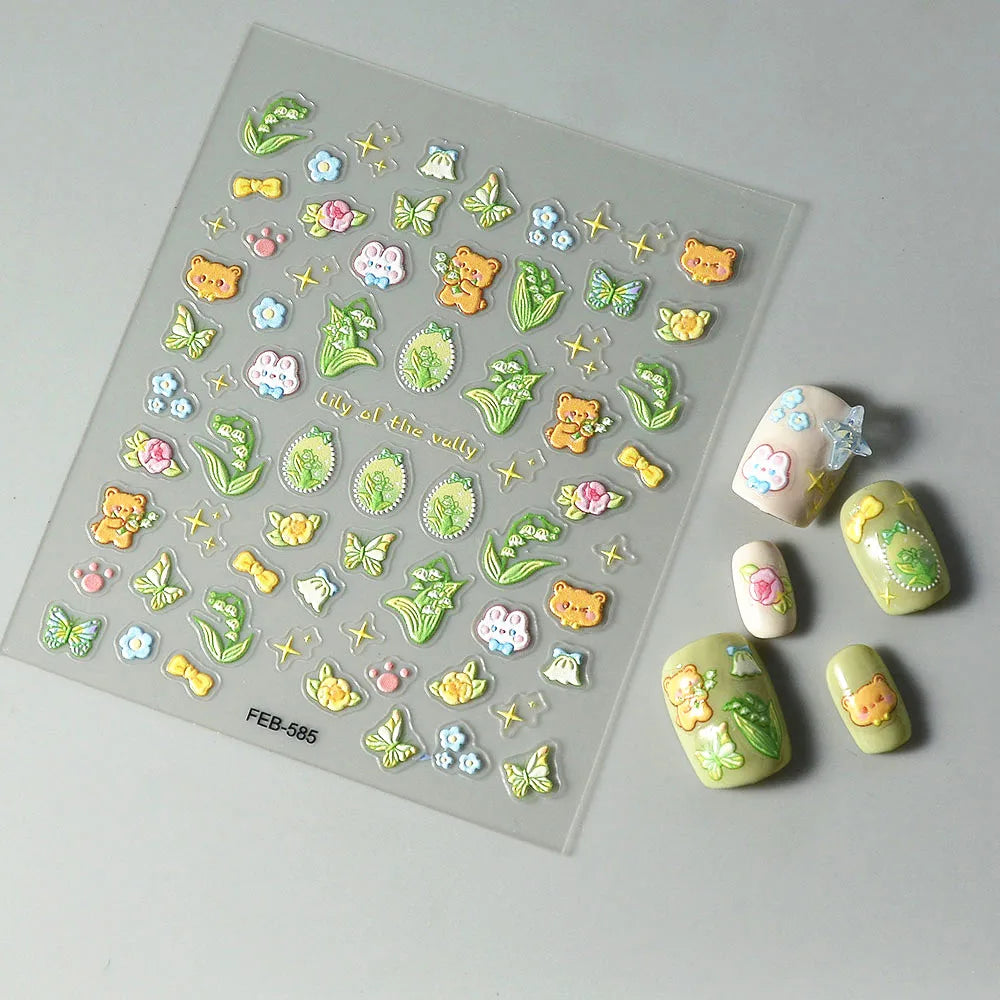 5D Flower Rose Nail Art Stickers - Cherry Blossom & Fruit Art