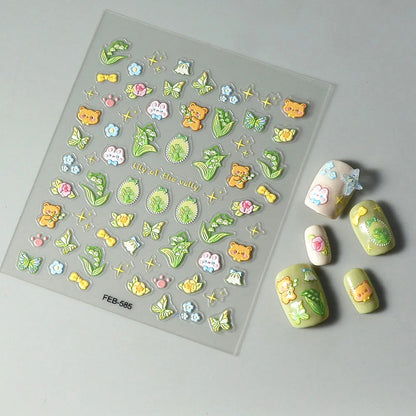 5D Flower Rose Nail Art Stickers - Cherry Blossom & Fruit Art