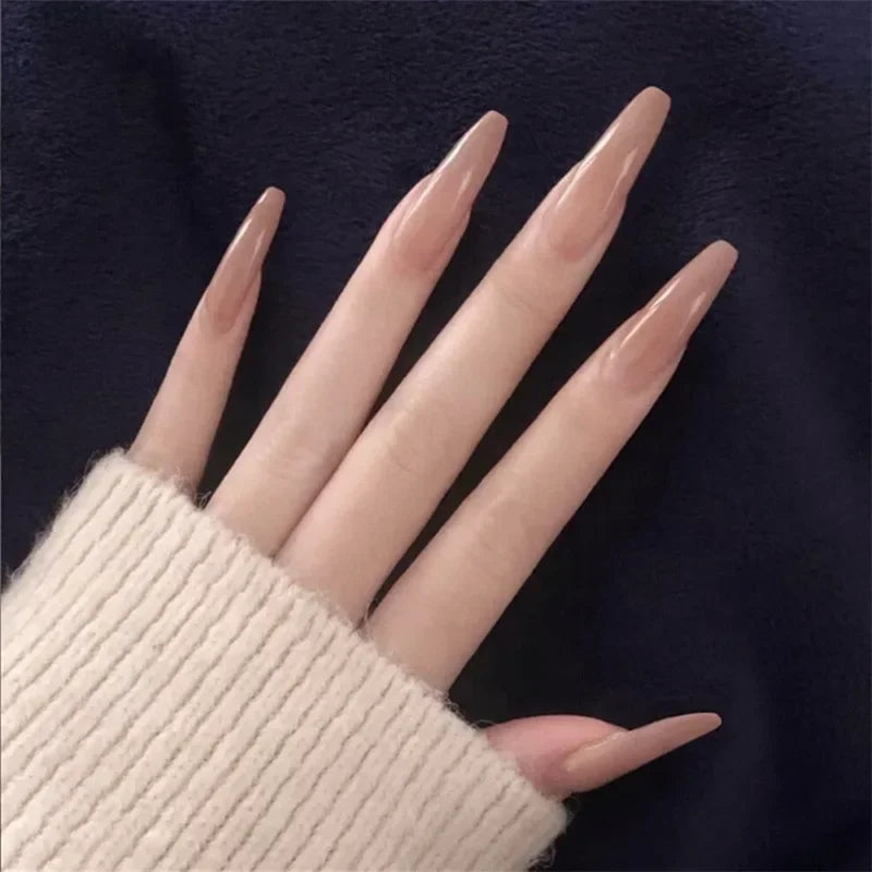 24pcs French Lemon Full Cover Artificial Fake Nails Art Seamless Removable Coffin False Nails With Glue Girls Press On Nail Tips