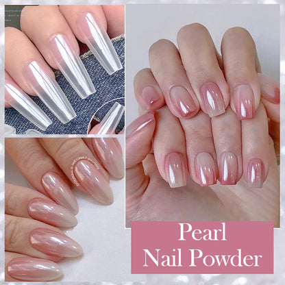 Dip Powder Nails: Bright White Pearl Nail Powder - Mirror Aurora Effect