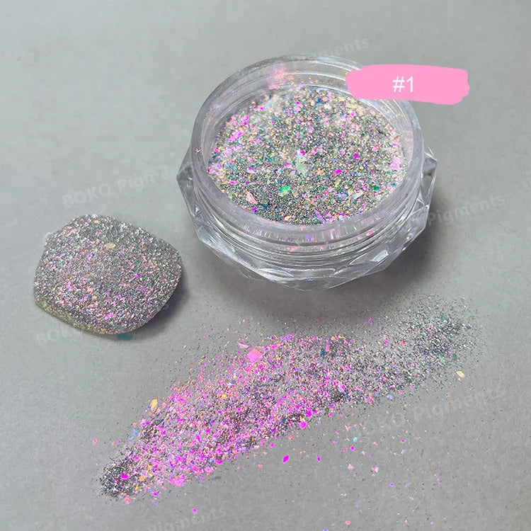 Glittering Nails: Laser Nail Glitter Holographic Powder - Aurora Mirror Dust