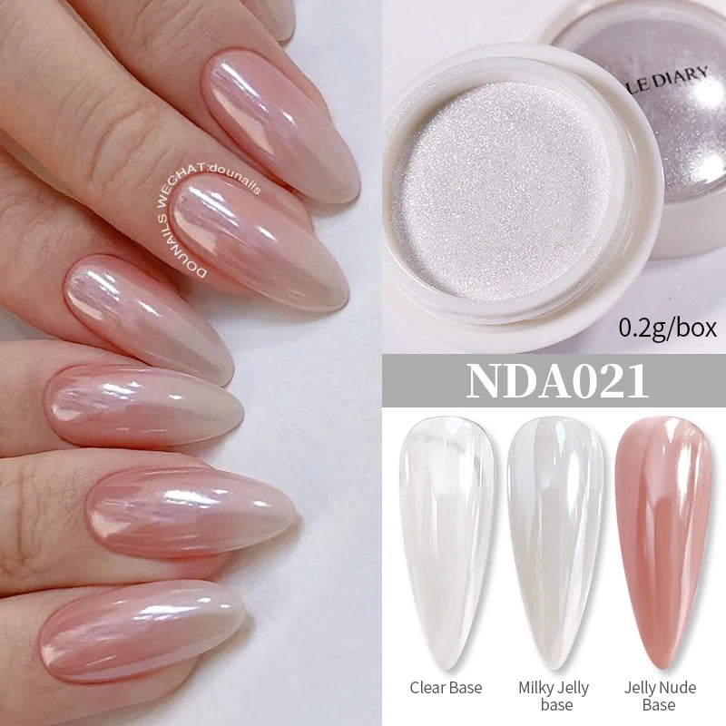 Dip Powder Nails: Bright White Pearl Nail Powder - Mirror Aurora Effect