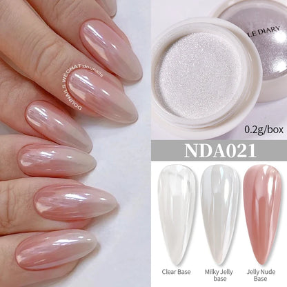 Dip Powder Nails: Bright White Pearl Nail Powder - Mirror Aurora Effect