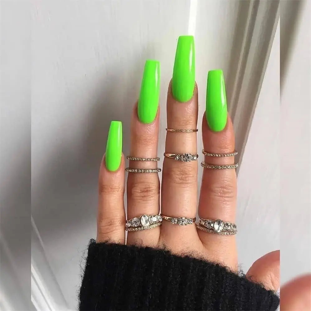Nail Extension: Coffin Ballerina False Nails Set - 24Pcs Full Cover Tips