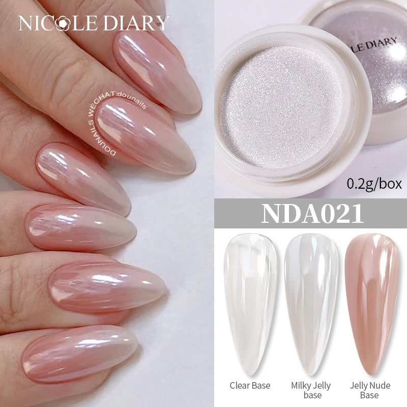 Dip Powder Nails: Bright White Pearl Nail Powder - Mirror Aurora Effect