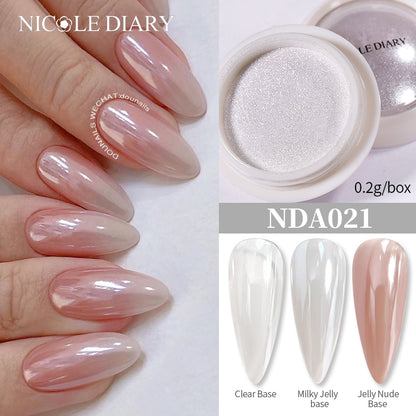 Dip Powder Nails: Bright White Pearl Nail Powder - Mirror Aurora Effect