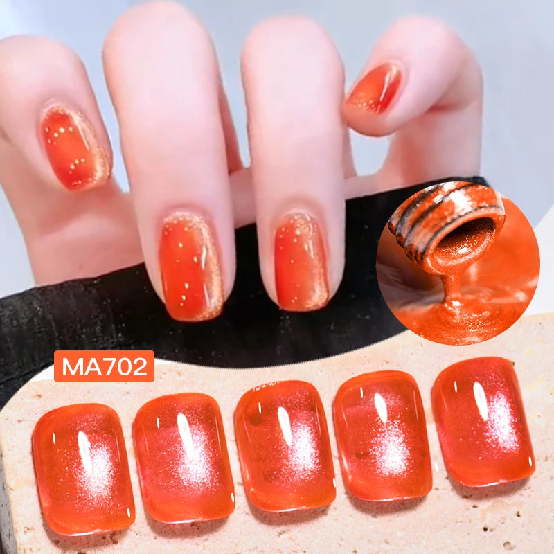 MEET ACROSS Guava & Grape Color Cat Magnetic Gel Green Glass Bead Cat Eye Gel Soak Off UV Gel Nail Art Varnish Salon Home DIY