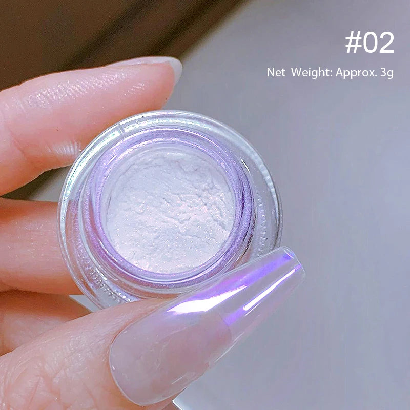 Dip Powder Nails: Bright White Pearl Nail Powder - Mirror Aurora Effect