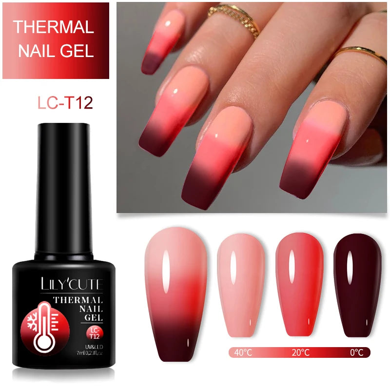 LILYCUTE 7ml Thermal Gel Nail Polish 3 Layers Temperature Color Changing Gel Polish Semi Permanent UV Gel For Nail Art Manicure