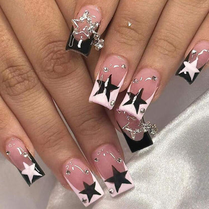 Press-On Nails: French Pink Short Square with Rhinestones