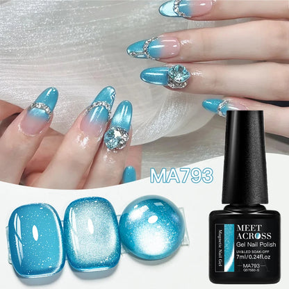 MEET ACROSS Guava & Grape Color Cat Magnetic Gel Green Glass Bead Cat Eye Gel Soak Off UV Gel Nail Art Varnish Salon Home DIY