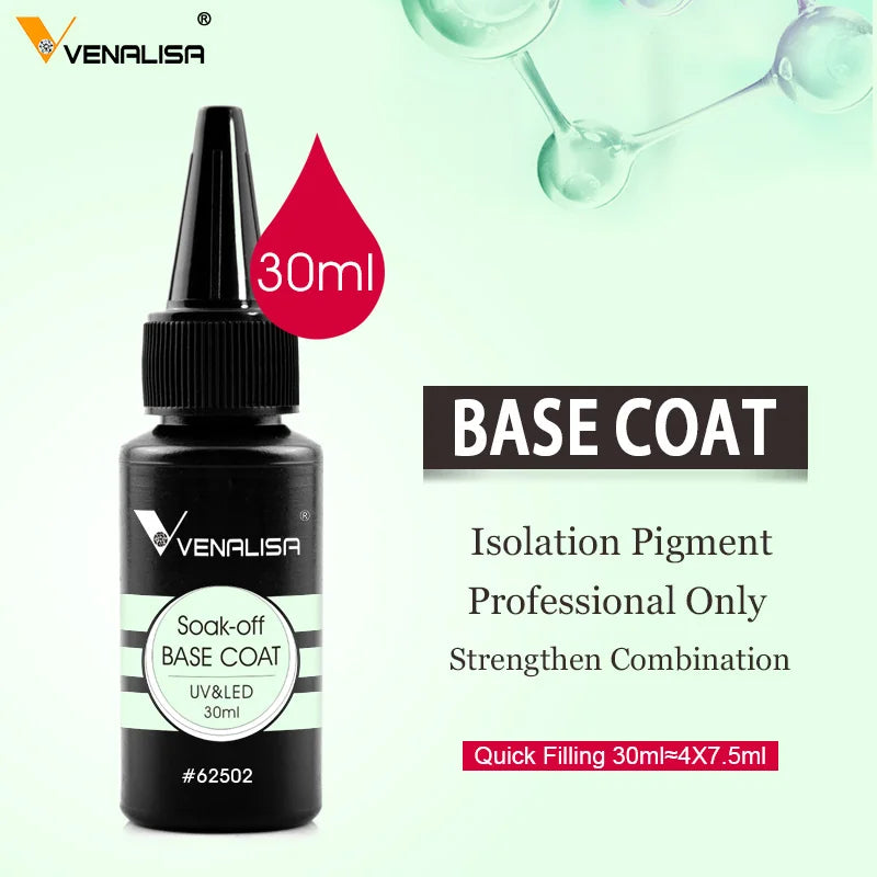 Venalisa Refillment 30ml TPO FREE Nail Art Soak Off UV/LED No Wipe Top Coat Base Coat Builder Nail Gel Matt Tempered TopCoat