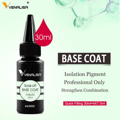 Venalisa Refillment 30ml TPO FREE Nail Art Soak Off UV/LED No Wipe Top Coat Base Coat Builder Nail Gel Matt Tempered TopCoat