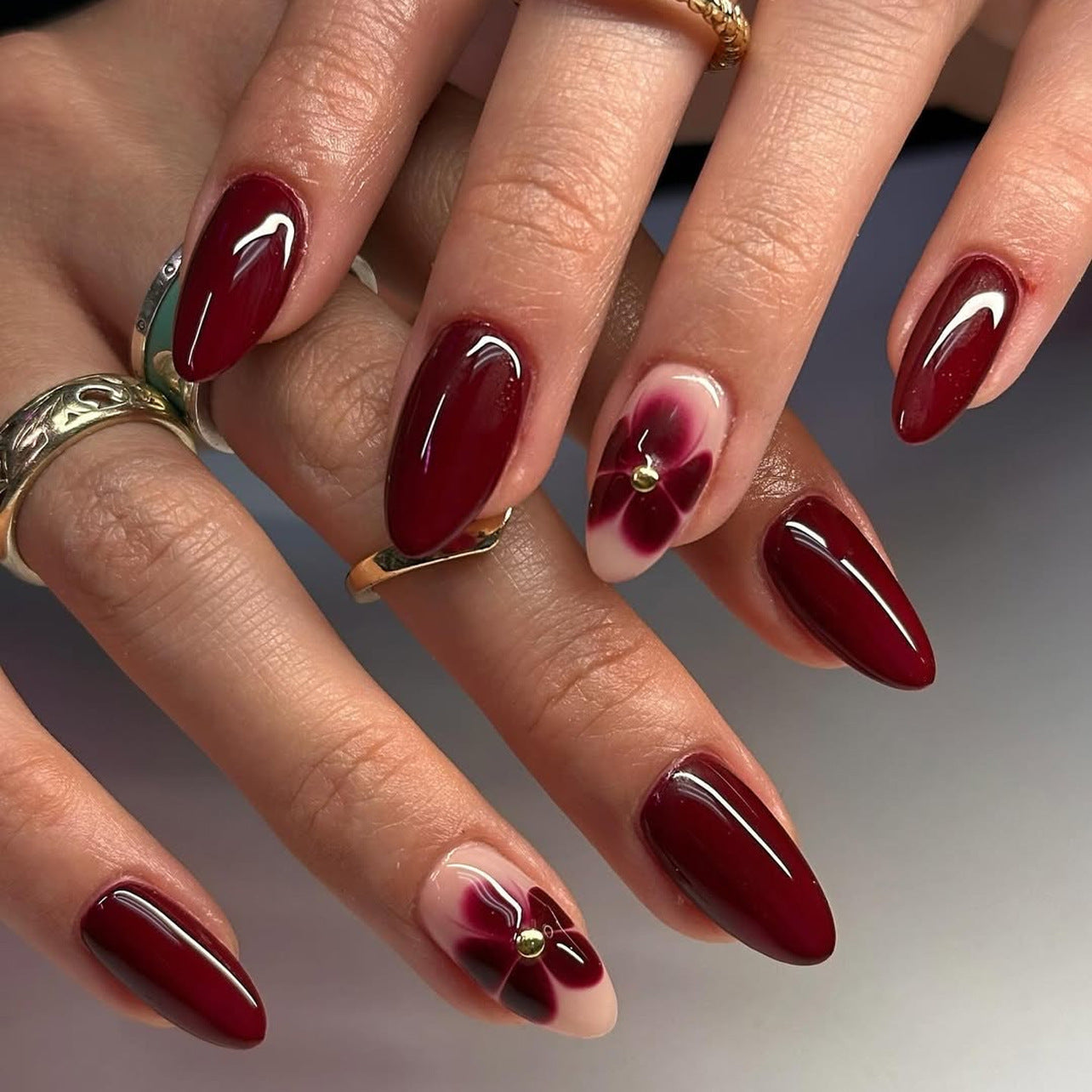 Red Black Gradient Coffin Press-On Nails - 24Pcs