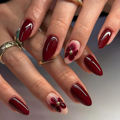 Red Black Gradient Coffin Press-On Nails - 24Pcs