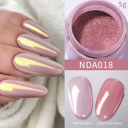 Dip Powder Nails: Bright White Pearl Nail Powder - Mirror Aurora Effect