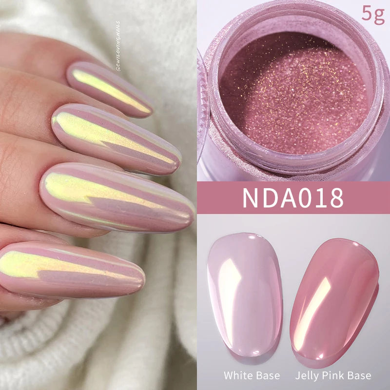 Dip Powder Nails: Bright White Pearl Nail Powder - Mirror Aurora Effect