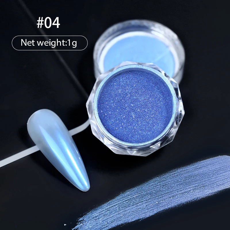 Dip Powder Nails: Bright White Pearl Nail Powder - Mirror Aurora Effect