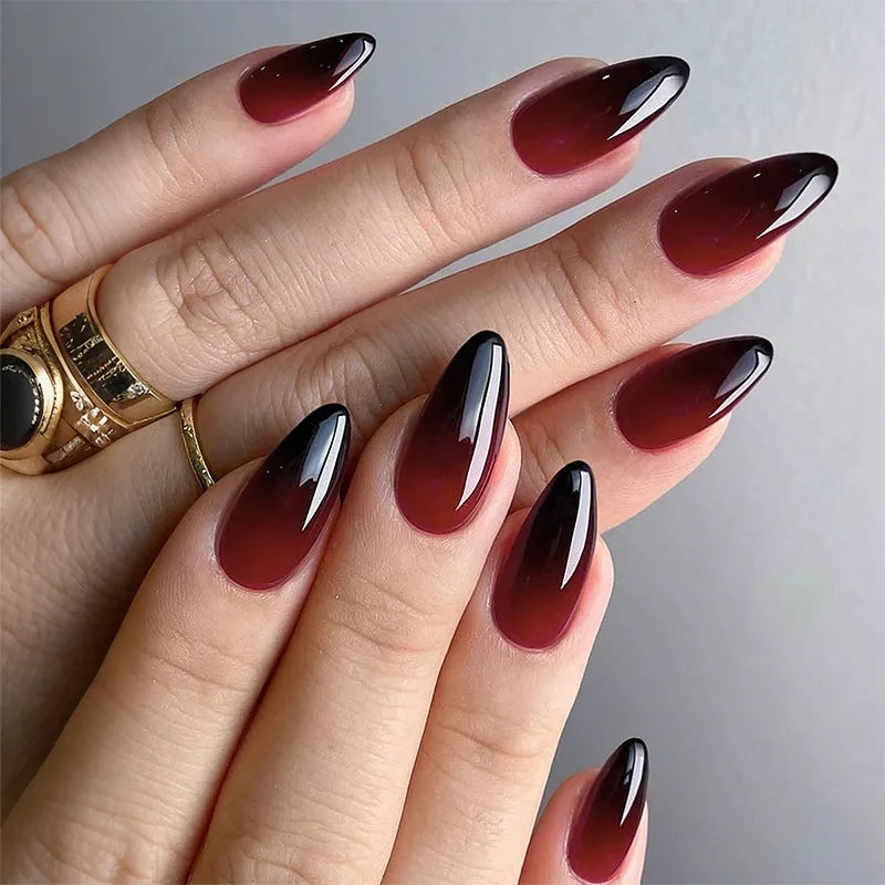 Red Black Gradient Coffin Press-On Nails - 24Pcs